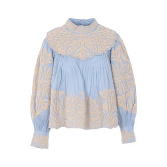 Sea NY Blouses, female, Blue, Size: XS Alexandra Embroidered Shirt