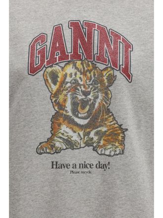 Ganni Tiger Print Cotton Hoodie - Gray