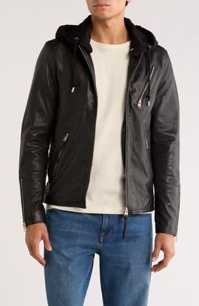 AllSaints Harwood Hooded Leather Jacket in Black at Nordstrom Rack, Size X-Large