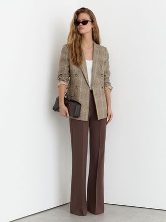 Reiss Womens Neutral Check Petite Linen Double-breasted Blazer, 12