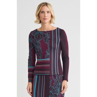 Ming Wang Multi-Pattern Jacquard Soft Knit Top in Midnight Violet/nebula at Nordstrom, Size 2 X