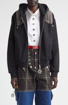 Chopova Lowena Titan Chain Mail Full Zip Fleece Hoodie in Black And Silver at Nordstrom, Size X-Small