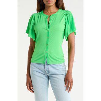 Ramy Brook Colette Mixed Media Flutter Sleeve Top in Tropic Green at Nordstrom Rack, Size Xx-Small