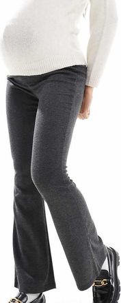 Mama Licious Mamalicious Maternity herringbone jersey flares in dark gray-Black
