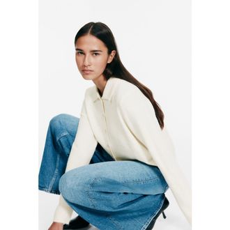 H&M Collared Cardigan in Cream at Nordstrom, Size Xx-Large