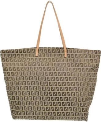 Fendi Pre-owned Tote Bags, female, Beige, Size: ONE SIZE Pre-owned Canvas Tote Bag
