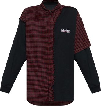 Balenciaga Geruit overhemd met franje - Zwart