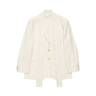 Acne Studios Blazers, female, Beige, Size: XS Pinstripe Blazer with Scarf