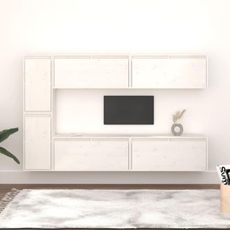 vidaXL Vidaxl - Muebles Para Tv 6 Piezas Madera Maciza De Pino Blanco