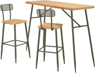 Macabane Conjunto de 1 barra + 2 taburetes de pino y metal verde