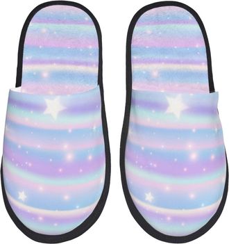 Generic Slipper Striped Gradient Breathable Fleece Slippers Unisex Cotton Slipper For Winter Travel Room L