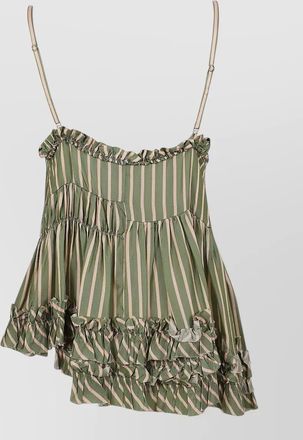 Dries Van Noten striped spaghetti strap shirt asymmetric hem ruffles