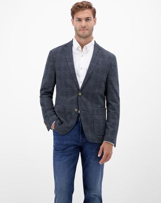 Lerros Jerseysakko LERROS Herren Jerseyblazer, kariert, Herren, Gr. 58, blau (classic navy), 65% Baumwolle, 35% Polyester, Sakkos Jerseysakko