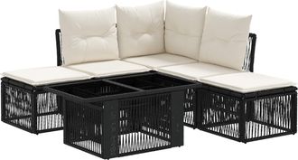 vidaXL Conjunto De Sof&aacute;s De Jard&iacute;n 6 Uds. Negro Rat&aacute;n Sint&eacute;tico Vidaxl