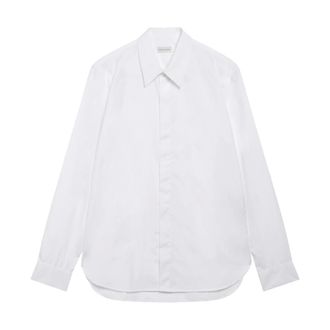Dries Van Noten Overhemden, Heren, Wit, L, Satijn, Carvies Klassieke Kraag Satijnen Overhemd
