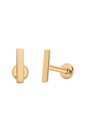 Made by Mary 14k Bar Stud Earring in 14K Solid Gold - Pair at Nordstrom