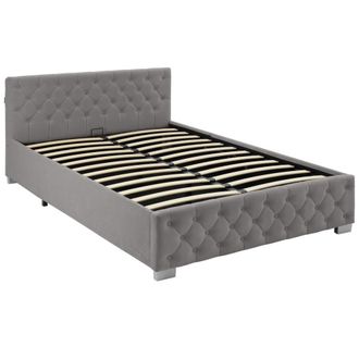 TecTake Cama tapizada con LED, somier abatible, 250kg y 140x200cm, gris oscuro