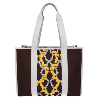 Herm&egrave;s Petit H Dark Brown Toile H Shopping Bag Tote Bag (Pre-Owned)