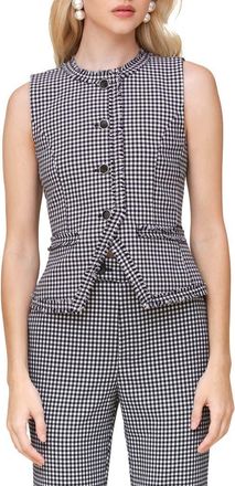 Avec Les Filles Gingham Fringe Vest in Dark Navy White at Nordstrom, Size X-Small