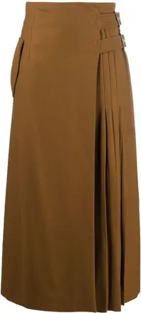 Alberta Ferretti pleated knitted midi skirt - women - Elastane/Virgin Wool - 42 - Brown
