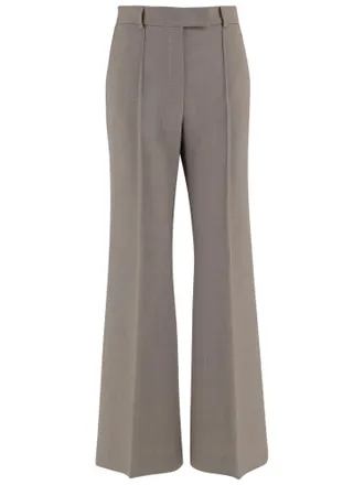 Ql2 Quelledue Wide-Leg Beige Trousers With Pressed Pleats And Classic Waistband