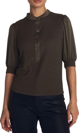 Bella Dahl Mixed Media Elbow Sleeve Popover Top in Ivy Green at Nordstrom, Size X-Small