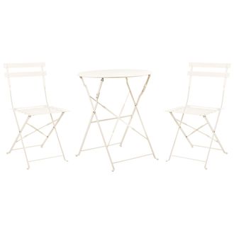 Beliani Conjunto De Balc&oacute;n De 3 Piezas Para Exterior Mesa Redonda Y Sillas De Acero Blanco Crema Fiori