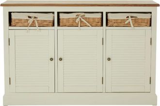 Premier Housewares Interiors by Premier Natural and Cream Sideboard, Mid Century Sideboard, Stylish Solid Wood Sideboard with 3 Drawers and 3 Doors