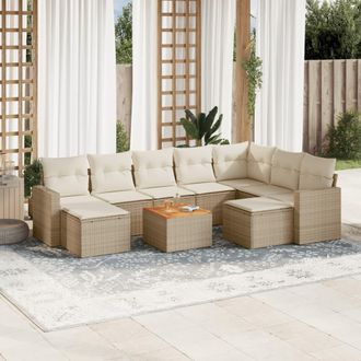 vidaXL Juego De Sof&aacute;s Jard&iacute;n Con Cojines Beige 10 Pzas Rat&aacute;n Sint&eacute;tico Vidaxl