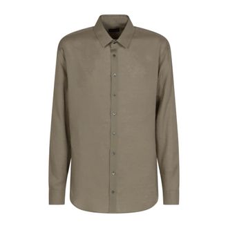 Giorgio Armani Casual Shirts, male, Brown, Size: 3XL Regular-fit linen shirt