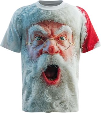 Generic Men Christmas T-Shirts Winter Xmas Tunic Tops Classic Santa Claus Meme Expression Pullover Tshirt Breathable Cartoon Printed Round Neck Streetwear(X01