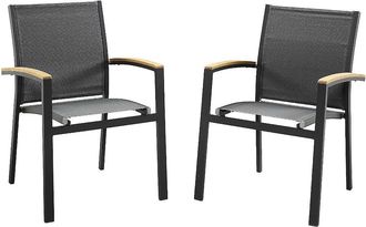 Vente-Unique Lotto di 2 poltrone da giardino impilabili TAIPIVAI in alluminio e textilene - Antracite e braccioli acacia