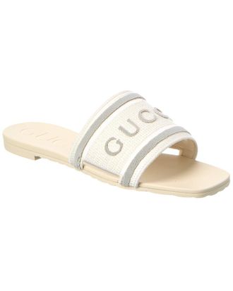Gucci Gg Logo Leather & Canvas Sandal