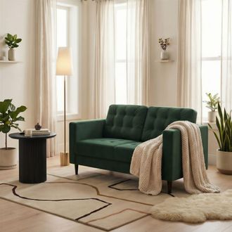 Furniturebox Jade 2-Seater Soft Touch Velvet Sofa With Solid Wood Frame in Emerald