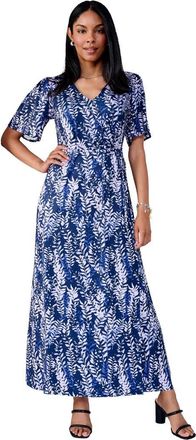 Jessica London Flutter Sleeve Wrap Maxi Dress in Deep Dusk Vines at Nordstrom, Size Small
