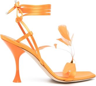 3Juin Kimi feather satin sandals - women - Calf Leather/Fabric/Calf Leather - 35.5 - Orange