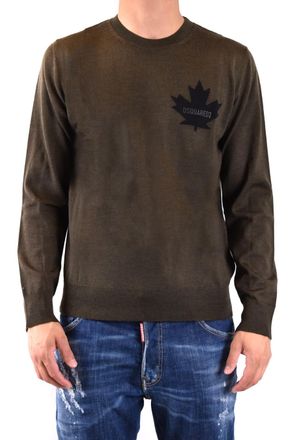 Dsquared2 Mens Leaf Logo Crew Neck Sweater - Dark Green Wool - Size Large