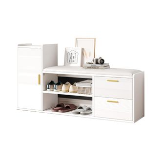 STILVORA Mueble Zapatero Con 2 Cajones, 1 Puerta, 2 Huecos Abiertos Y Asiento Acolchado, En Tablero De Part&iacute;culas, Blanco