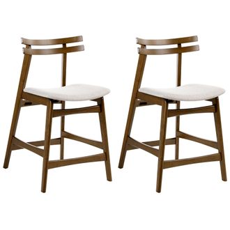 Beliani Conjunto De 2 Sillas De Bar Retro Sin Reposabrazos Asiento De Tela Marr&oacute;n Y Beige Claro Cynthiana