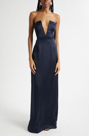 Ramy Brook Raquel Plunge Strapless Column Gown in Navy at Nordstrom, Size 10