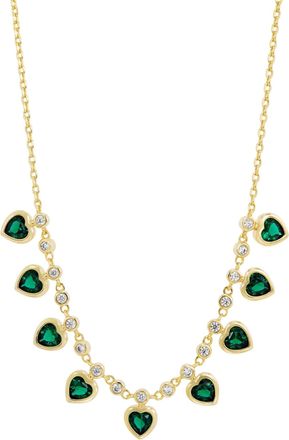 Savvy Cie Jewels GOLD PLATED OVER BRASS GREEN AND WHITE CZ HEART DANGLE NECKLACE