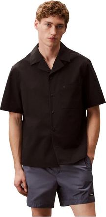 Calvin Klein Short Sleeve Shirts - Heren - Korte mouwen Overhemden - Zwart - M - Nylon - Overhemden
