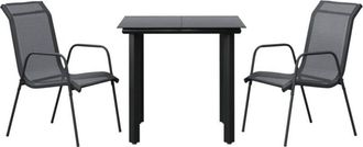 vidaXL Juego De Comedor Para Jard&iacute;n 3 Piezas Acero Y Textilene Negro Vidaxl