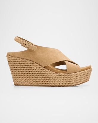 Pedro Garcia 85mm Donvina Suede Crisscross Wedge Espadrilles