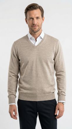 Olymp V-Ausschnitt-Pullover OLYMP OLYMP Strick Casual, Herren, Gr. XL, beige (hellbeige), Obermaterial: 100% Schurwolle, tailliert, V-Ausschnitt, Pullover V