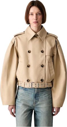 Ganni Jassen, Dames, Beige, S, Katoen, Korte Trenchcoat