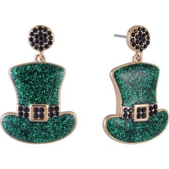 Hallmark Glitter Top Hat Earrings in Green at Nordstrom