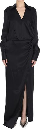 The Attico Black Shirt Collar Maxi Dress