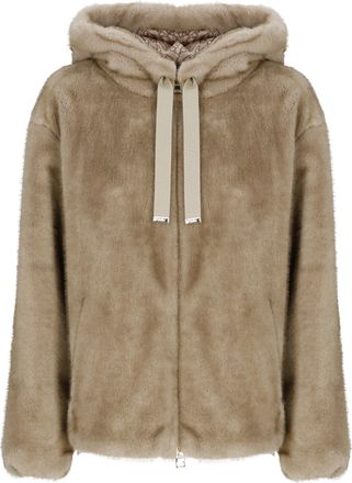 Herno Beige Synthetic Fur Bomber Jacket