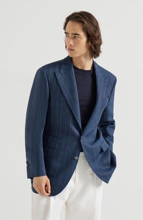 Brunello Cucinelli Chalk stripe chevron blazer in Blue at Nordstrom, Size 48 It